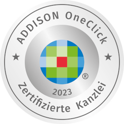 Siegel ADDISON OneClick zertifizierte Kanzlei 2023 s